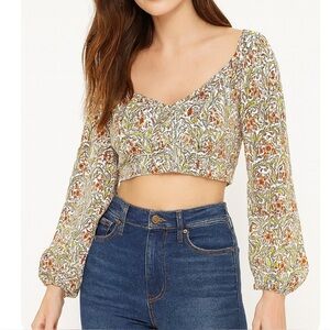 Urban Outfitters top cropped long sleeve peasant Boho sexy top button front SZ S